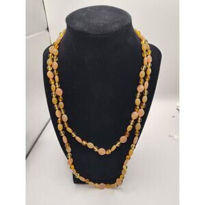 Carnelian Smooth Polished Necklace with Faceted Citrine Beads 44 Inch Long